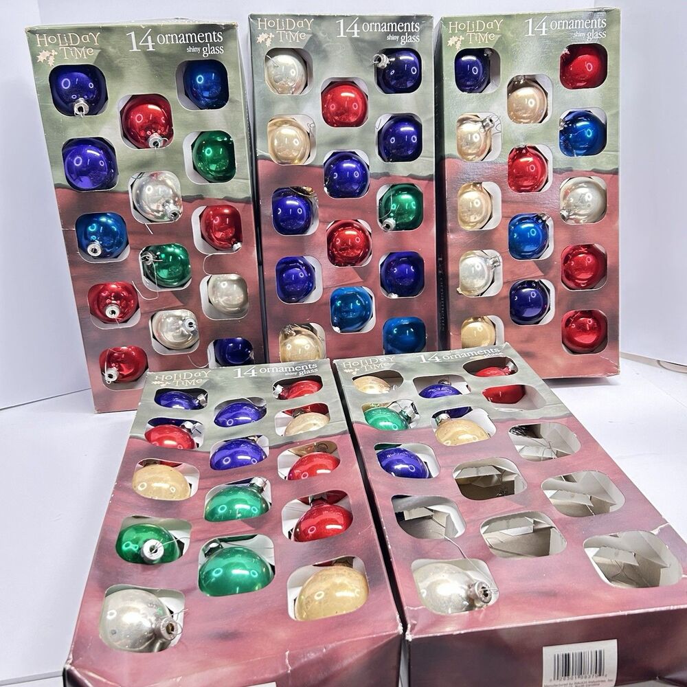 Lot of 5 Vintage Holiday Time Glass Christmas Ornaments 14 Pack Shiny Multi